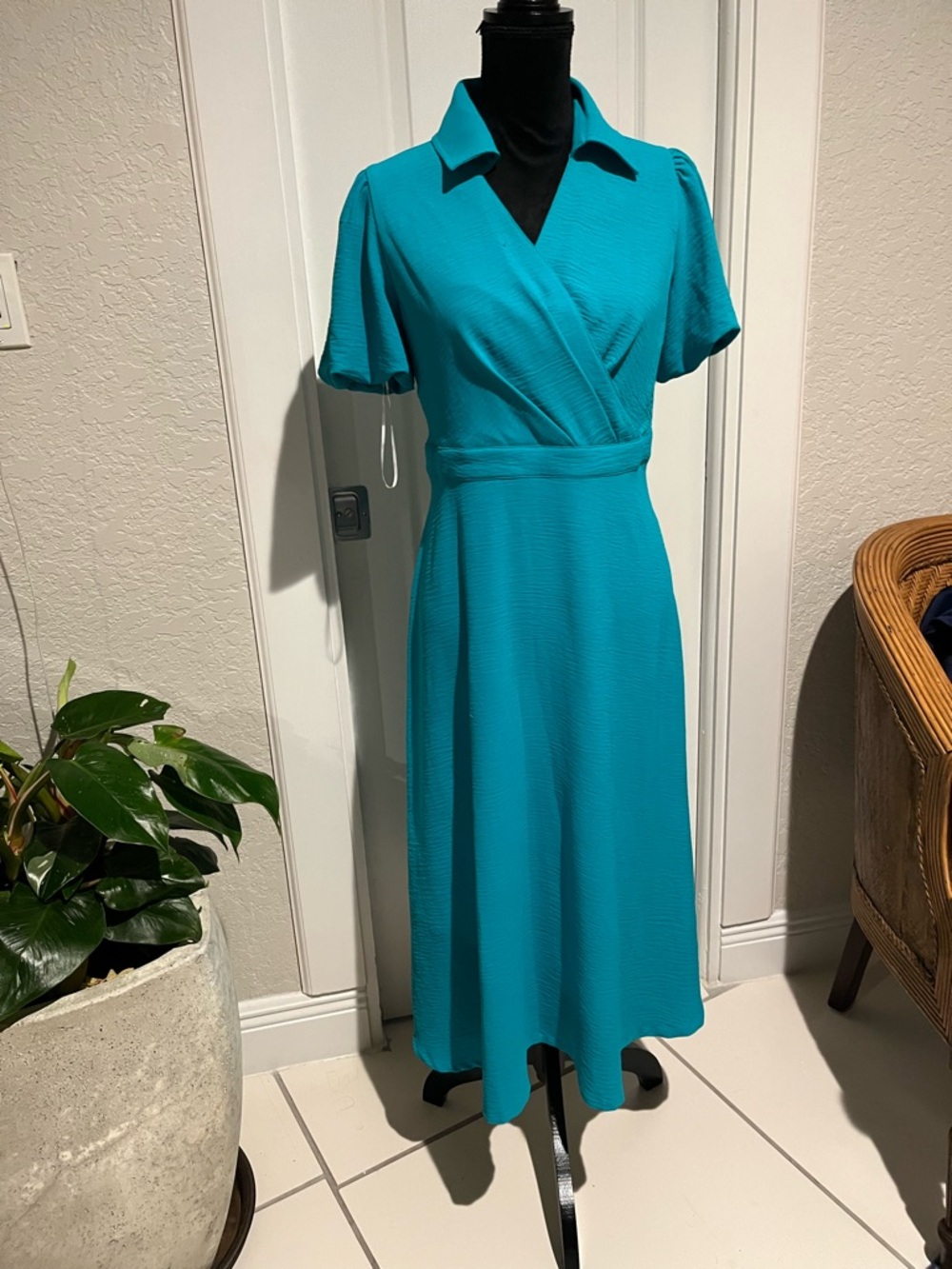 DKNY Turquoise Wrap-Front Midi Dress
